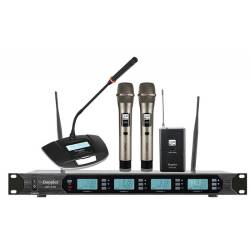 Doppler - Doppler DMT-4100 Set Çift Anten Çift El Tek Yaka Tek Meeting Telsiz Mikrofon